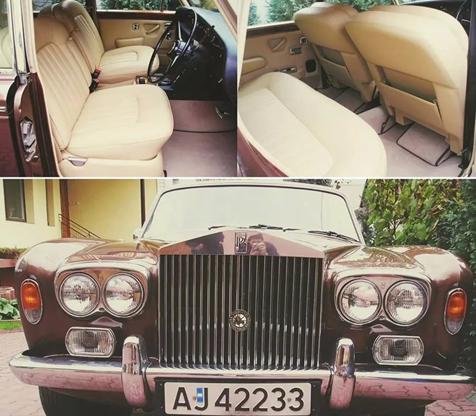 Rolls-Royce z beżową skórzaną tapicerką foteli przednich i tylnej kanapy